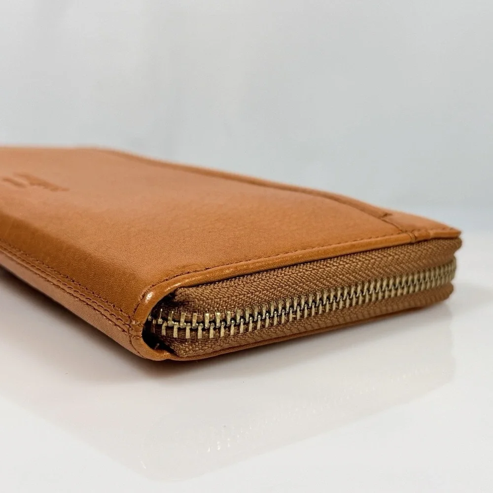 Margot New York Wallet Wrist Clutch Red Brown Leather Zipper